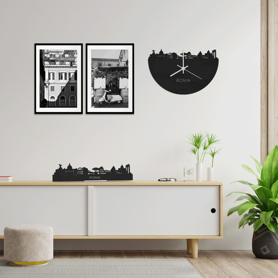 Skyline Klok Rome Black houten cadeau wanddecoratie relatiegeschenk van WoodWideCities