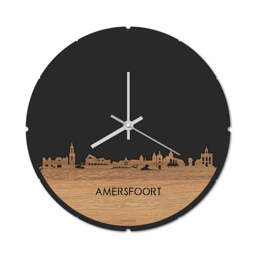 Skyline Klok Rond Amersfoort Eiken houten cadeau decoratie relatiegeschenk van WoodWideCities