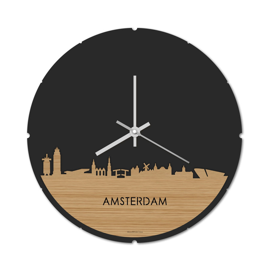 Skyline Klok Rond Amsterdam Bamboe Bamboe houten cadeau decoratie relatiegeschenk van WoodWideCities