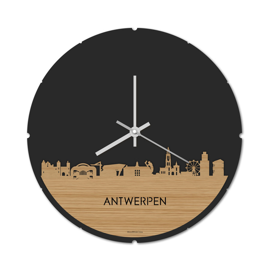 Skyline Klok Rond Antwerpen Bamboe houten cadeau decoratie relatiegeschenk van WoodWideCities