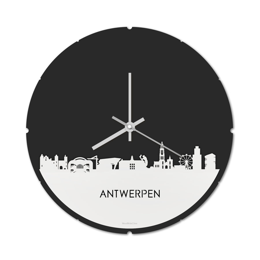 Skyline Klok Rond Antwerpen Wit glanzend gerecycled kunststof cadeau decoratie relatiegeschenk van WoodWideCities
