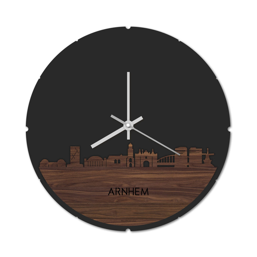 Skyline Klok Rond Arnhem Noten Noten houten cadeau decoratie relatiegeschenk van WoodWideCities