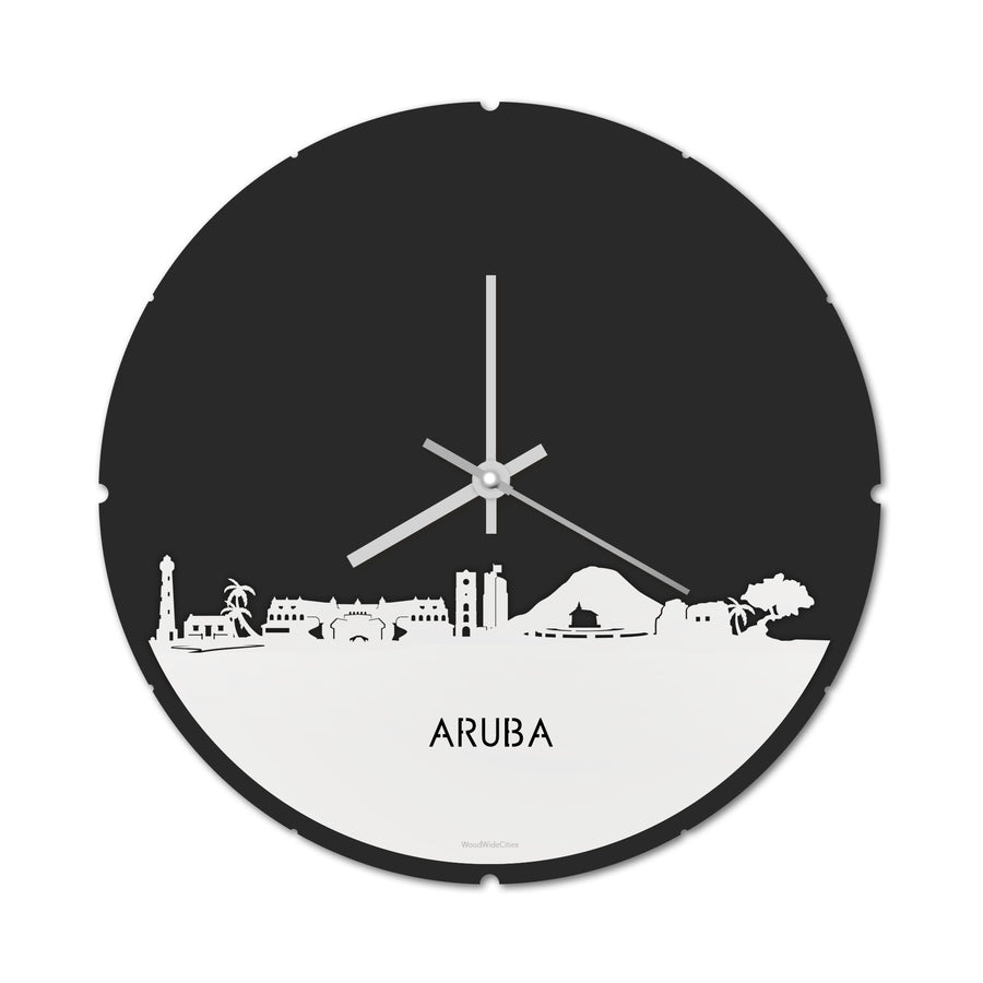 Skyline Klok Rond Aruba Wit glanzend gerecycled kunststof cadeau decoratie relatiegeschenk van WoodWideCities