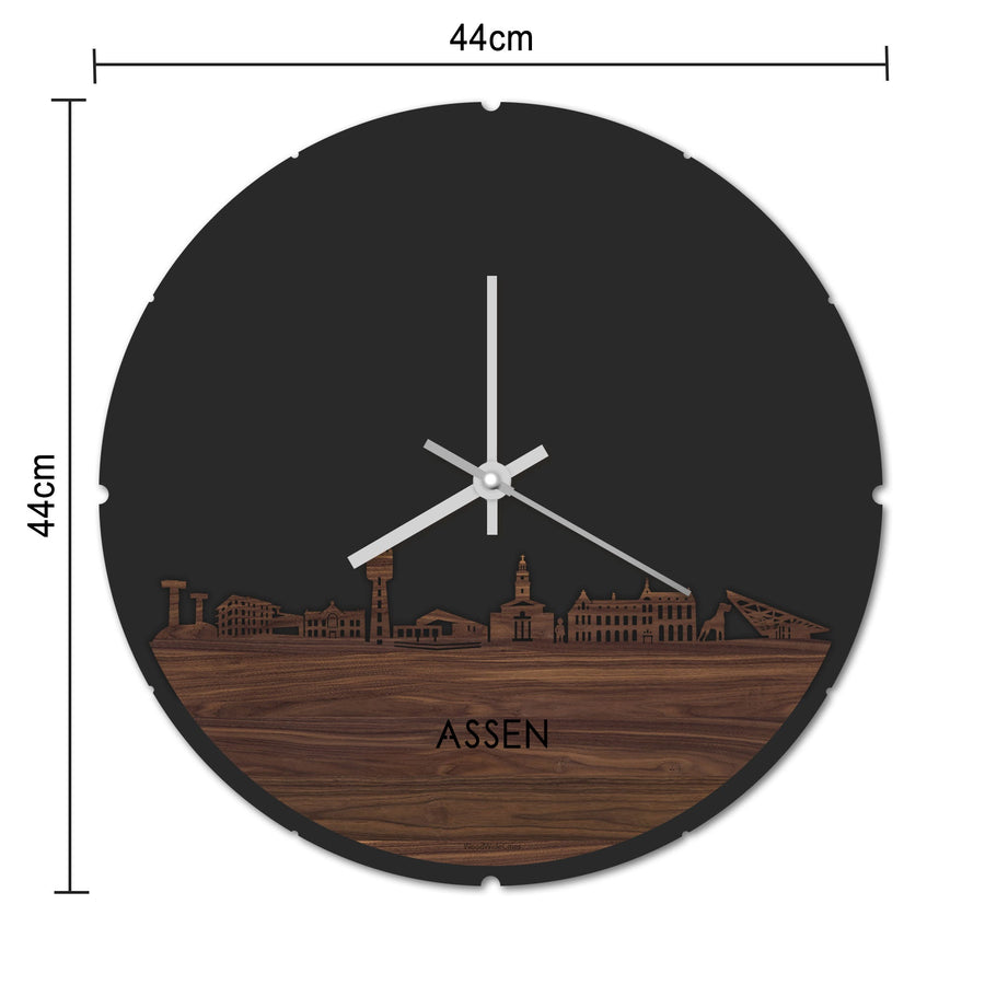 Skyline Klok Rond Assen Noten houten cadeau decoratie relatiegeschenk van WoodWideCities