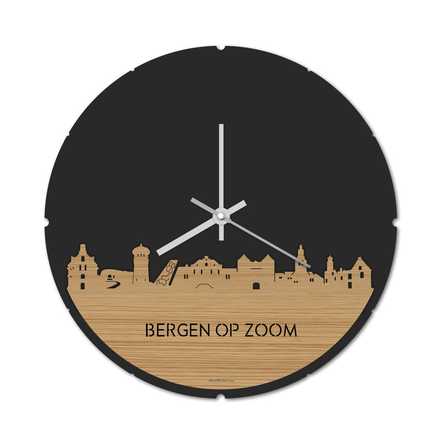 Skyline Klok Rond Bergen op Zoom Bamboe Bamboe houten cadeau decoratie relatiegeschenk van WoodWideCities