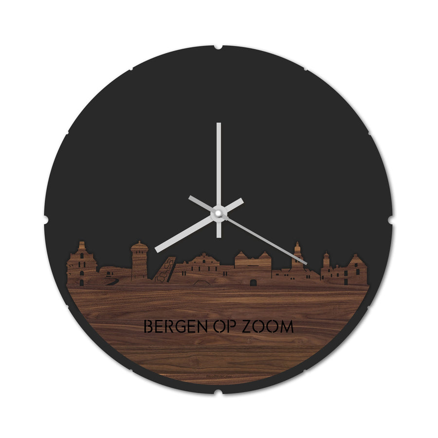 Skyline Klok Rond Bergen op Zoom Noten Noten houten cadeau decoratie relatiegeschenk van WoodWideCities