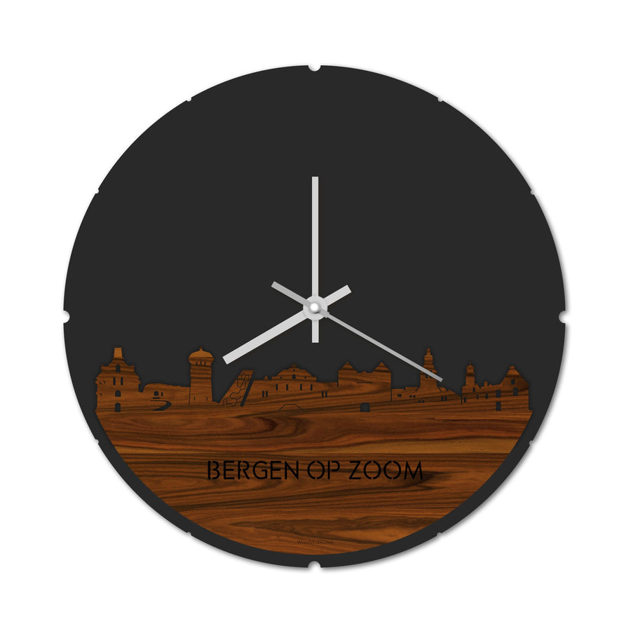 Skyline Klok Rond Bergen op Zoom Palissander Palissander houten cadeau decoratie relatiegeschenk van WoodWideCities