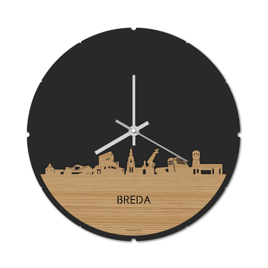Skyline Klok Rond Breda Bamboe Bamboe houten cadeau decoratie relatiegeschenk van WoodWideCities