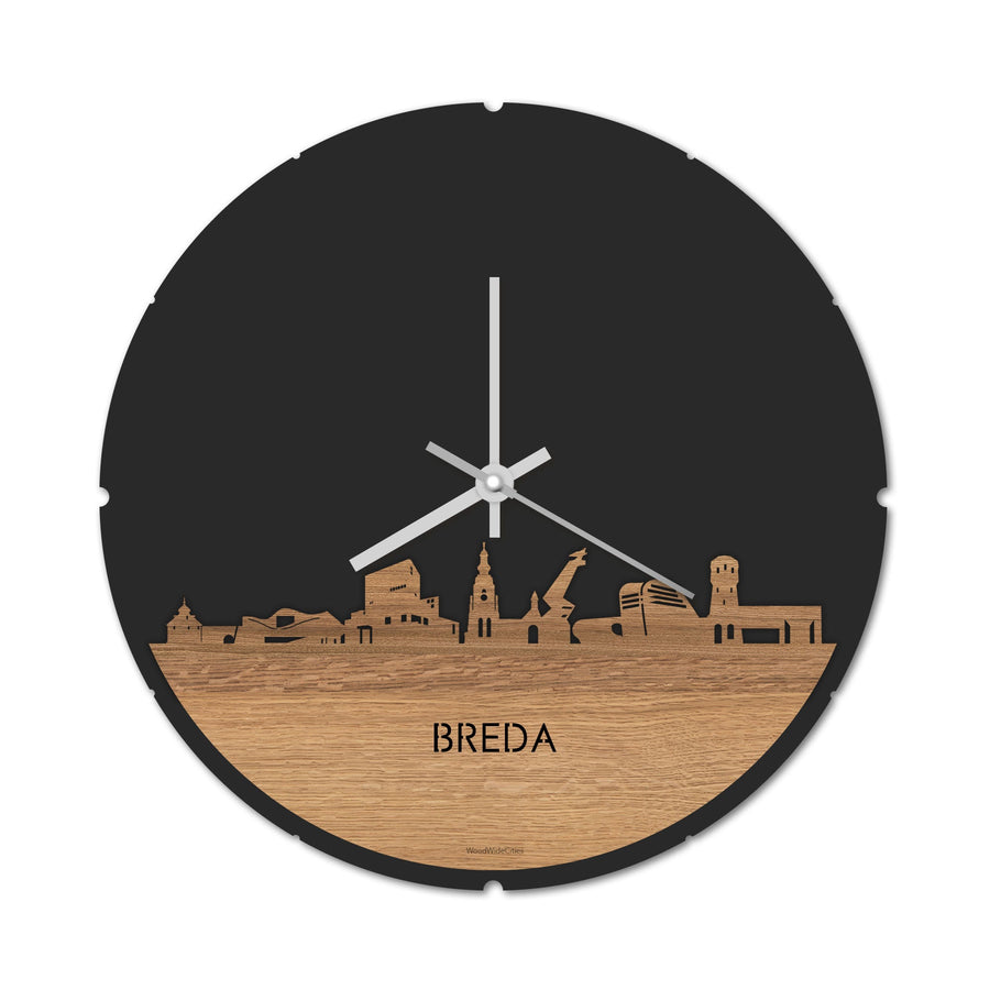 Skyline Klok Rond Breda Eiken Eiken houten cadeau decoratie relatiegeschenk van WoodWideCities