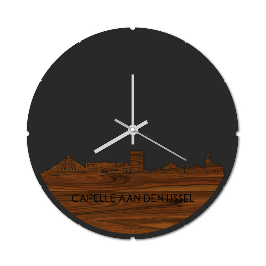 Skyline Klok Rond Capelle aan den IJssel Palissander houten cadeau decoratie relatiegeschenk van WoodWideCities