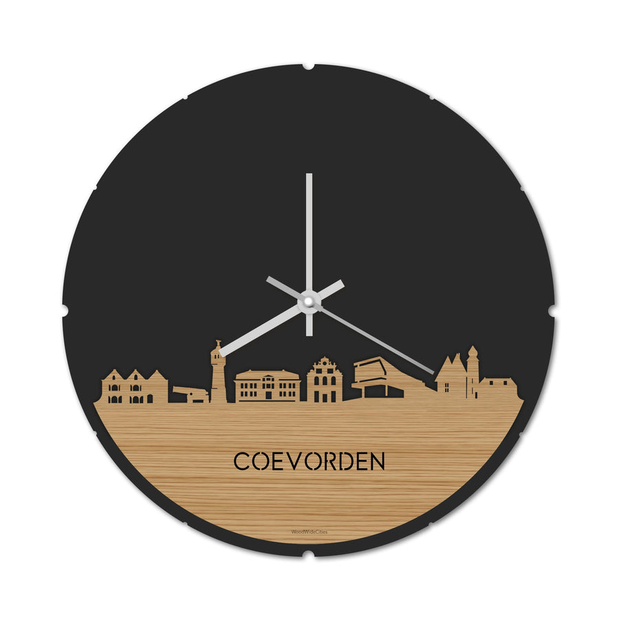 Skyline Klok Rond Coevorden Bamboe Bamboe houten cadeau decoratie relatiegeschenk van WoodWideCities