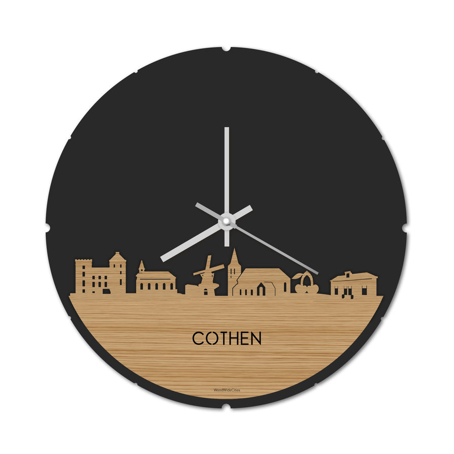 Skyline Klok Rond Cothen Bamboe houten cadeau decoratie relatiegeschenk van WoodWideCities