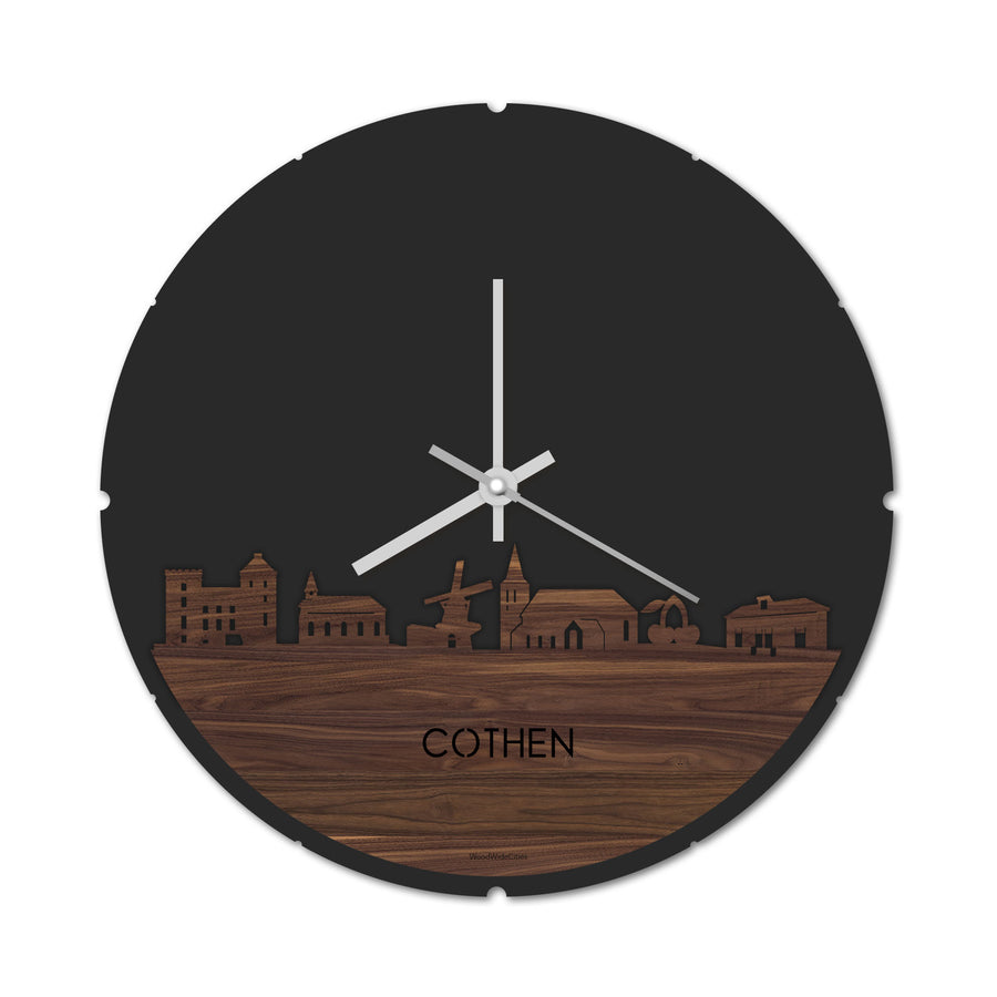 Skyline Klok Rond Cothen Noten houten cadeau decoratie relatiegeschenk van WoodWideCities