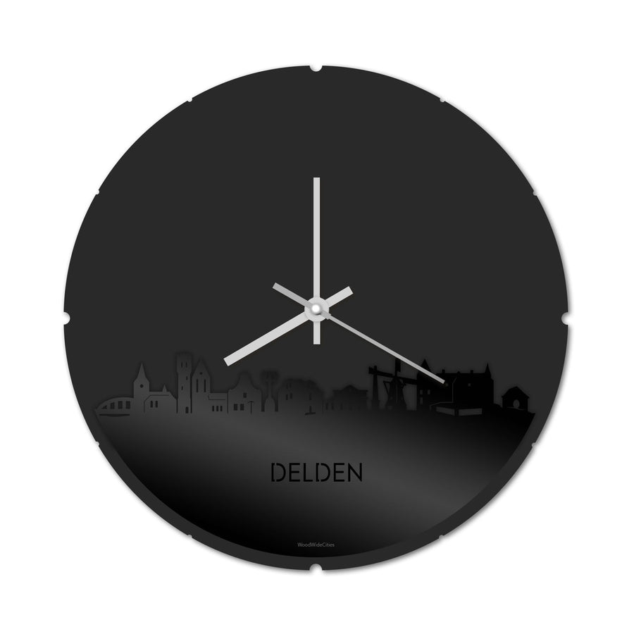 Skyline Klok Rond Delden Zwart glanzend gerecycled kunststof cadeau decoratie relatiegeschenk van WoodWideCities