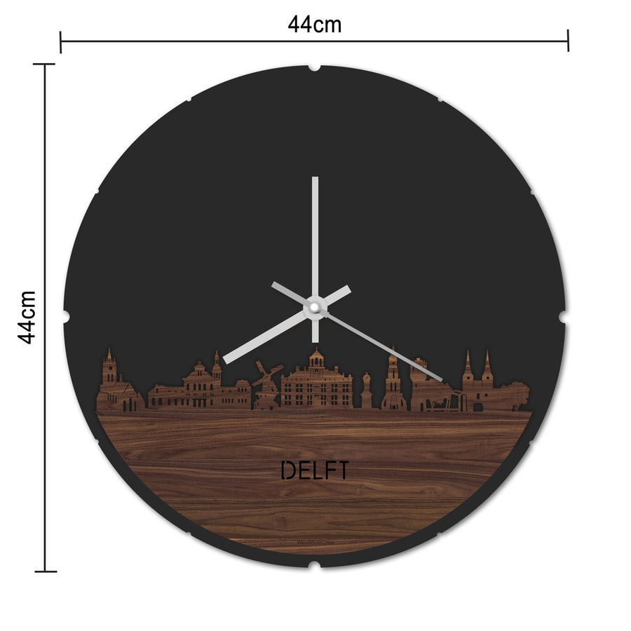 Skyline Klok Rond Delft Palissander houten cadeau decoratie relatiegeschenk van WoodWideCities