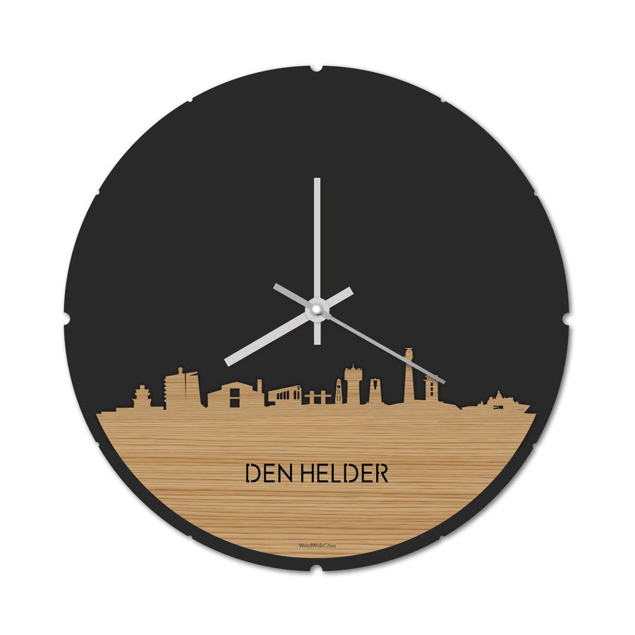 Skyline Klok Rond Den Helder Bamboe houten cadeau decoratie relatiegeschenk van WoodWideCities