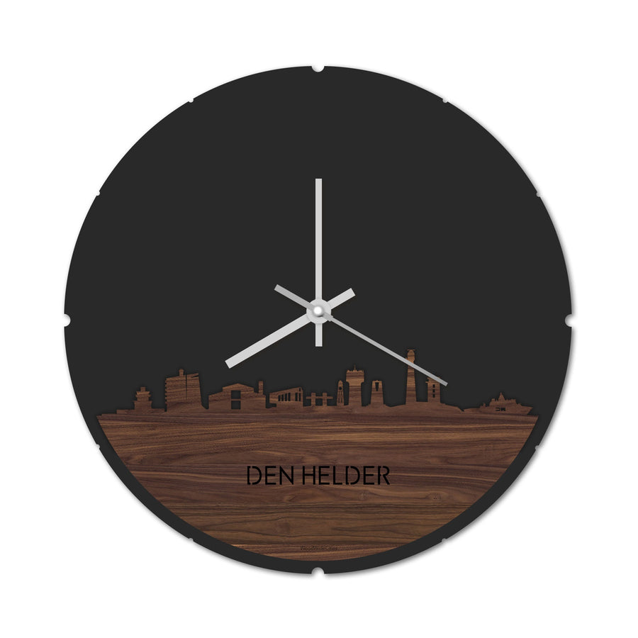 Skyline Klok Rond Den Helder Noten Noten houten cadeau decoratie relatiegeschenk van WoodWideCities