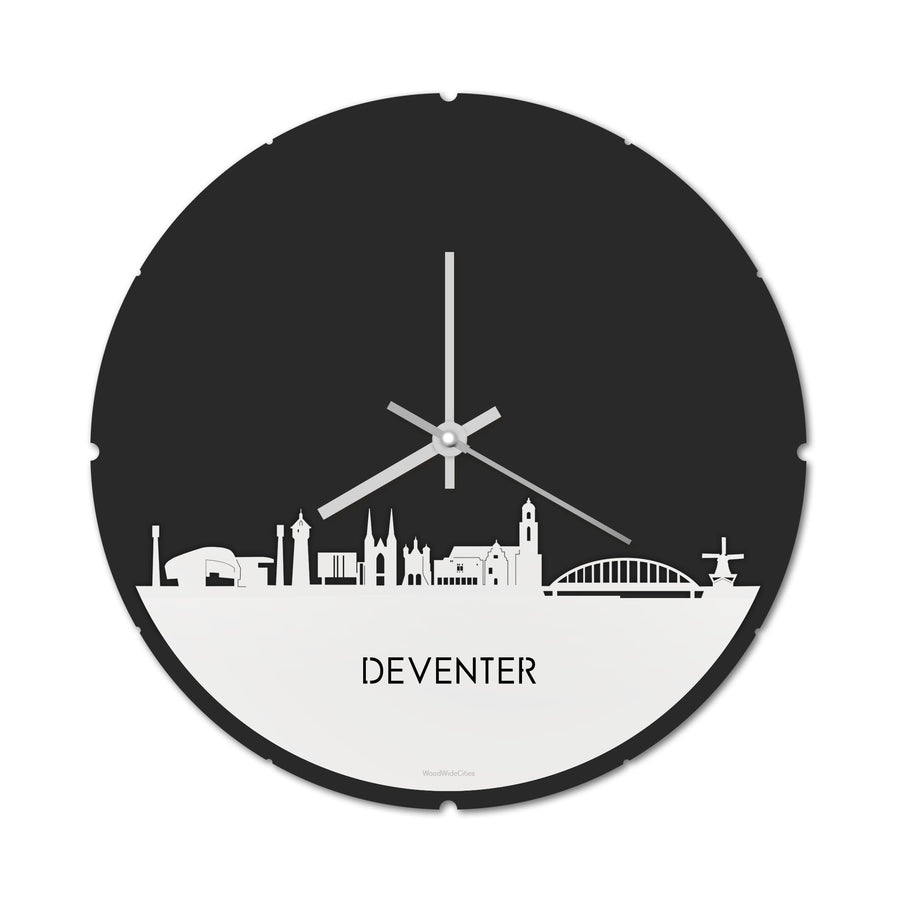 Skyline Klok Rond Deventer Wit glanzend gerecycled kunststof cadeau decoratie relatiegeschenk van WoodWideCities