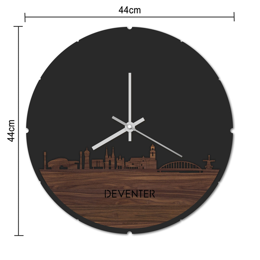 Skyline Klok Rond Deventer Zwart glanzend gerecycled kunststof cadeau decoratie relatiegeschenk van WoodWideCities