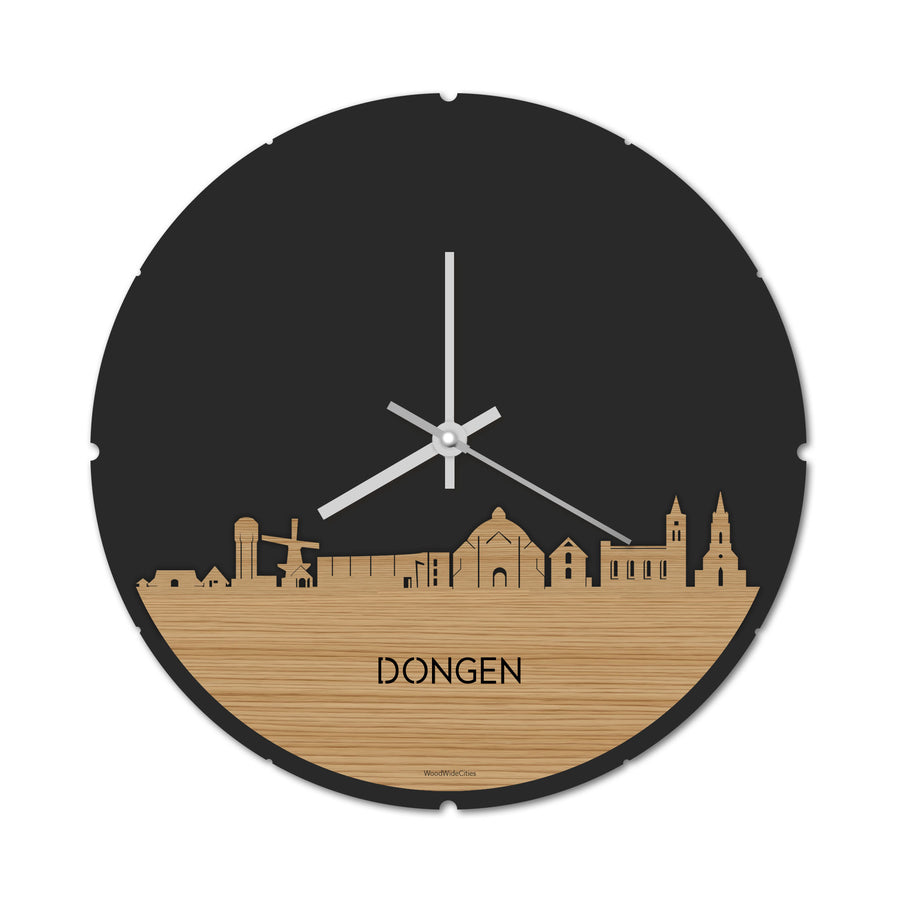 Skyline Klok Rond Dongen Bamboe houten cadeau decoratie relatiegeschenk van WoodWideCities