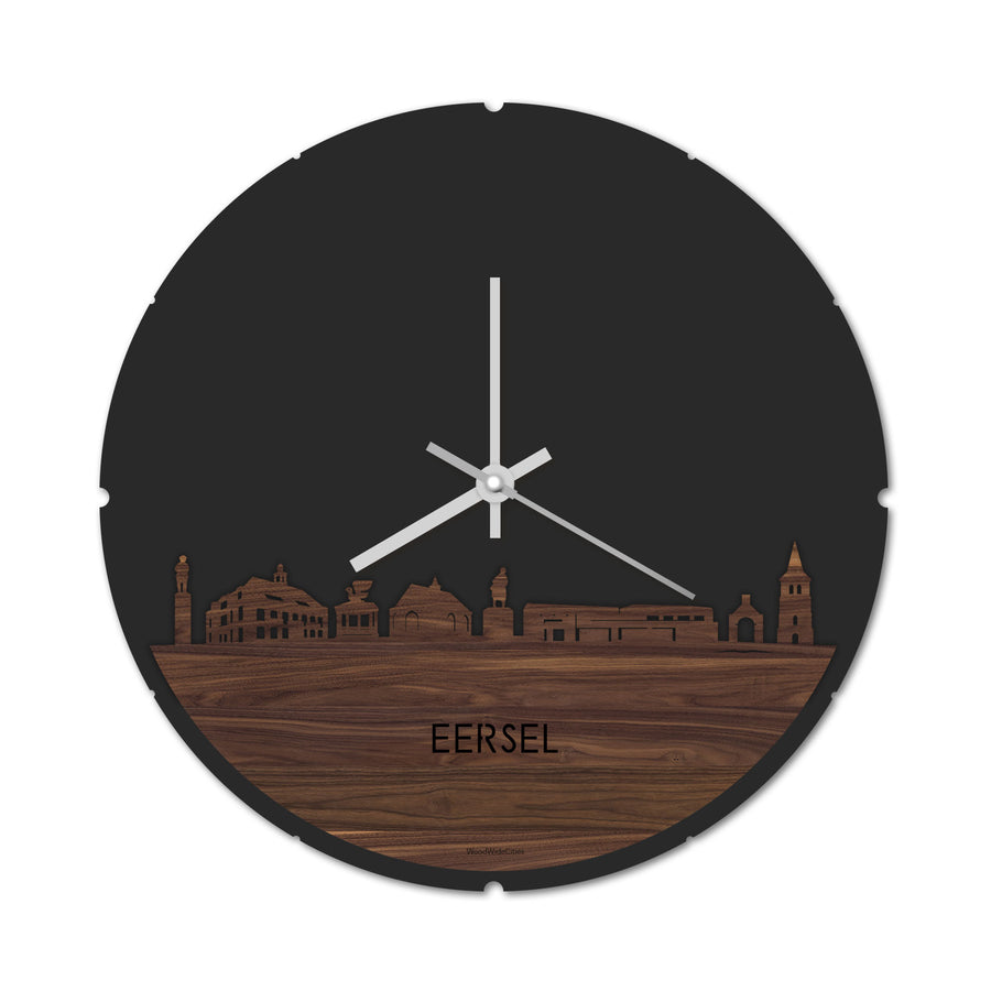 Skyline Klok Rond Eersel Noten houten cadeau decoratie relatiegeschenk van WoodWideCities