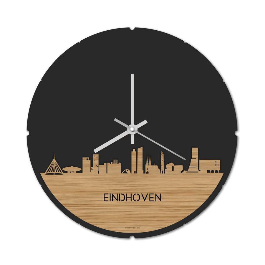 Skyline Klok Rond Eindhoven Bamboe Bamboe houten cadeau decoratie relatiegeschenk van WoodWideCities