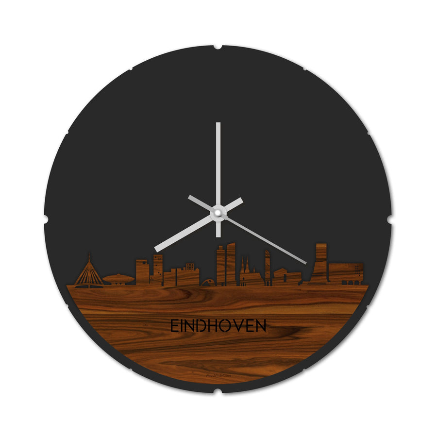 Skyline Klok Rond Eindhoven Palissander houten cadeau decoratie relatiegeschenk van WoodWideCities