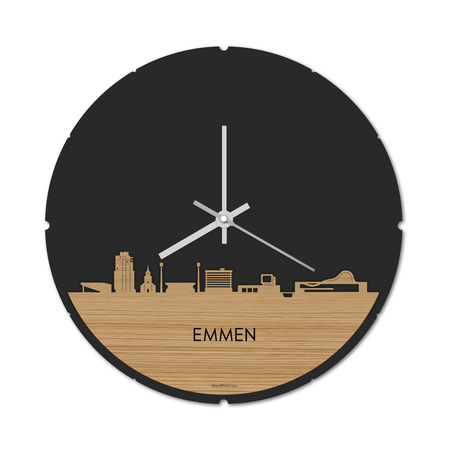 Skyline Klok Rond Emmen Bamboe houten cadeau decoratie relatiegeschenk van WoodWideCities