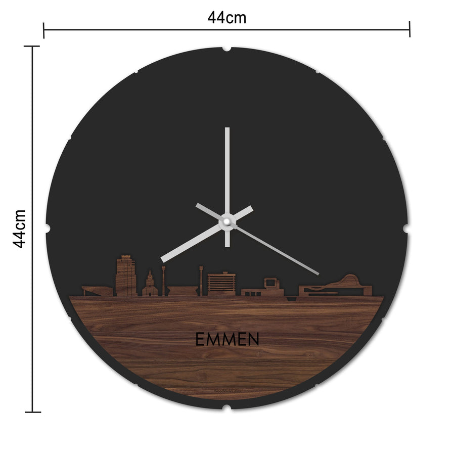 Skyline Klok Rond Emmen Noten Noten houten cadeau decoratie relatiegeschenk van WoodWideCities