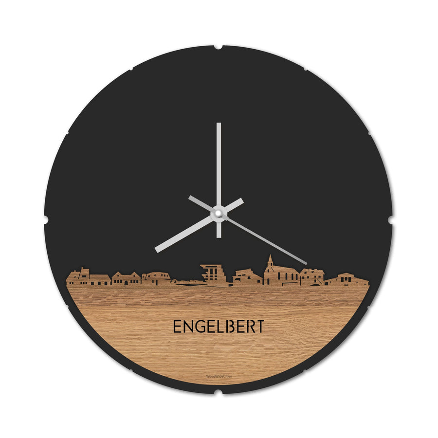 Skyline Klok Rond Engelbert Eiken houten cadeau decoratie relatiegeschenk van WoodWideCities