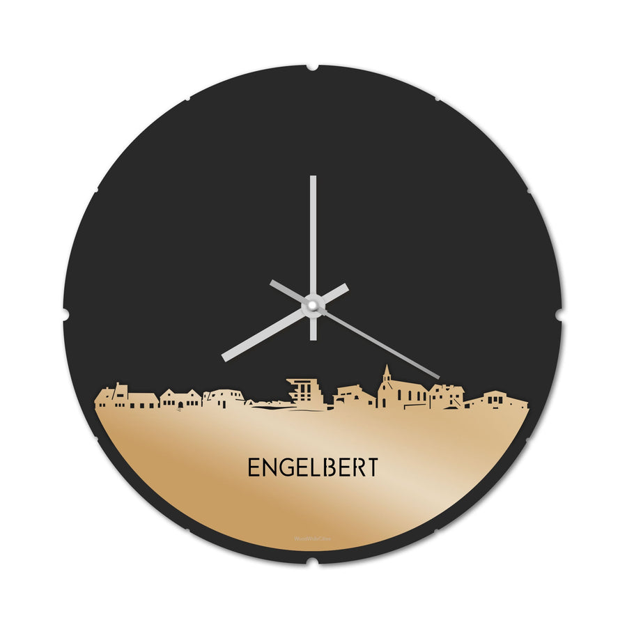 Skyline Klok Rond Engelbert Metallic Goud gerecycled kunststof cadeau decoratie relatiegeschenk van WoodWideCities