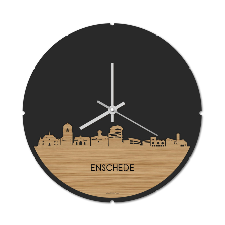 Skyline Klok Rond Enschede Bamboe Bamboe houten cadeau decoratie relatiegeschenk van WoodWideCities