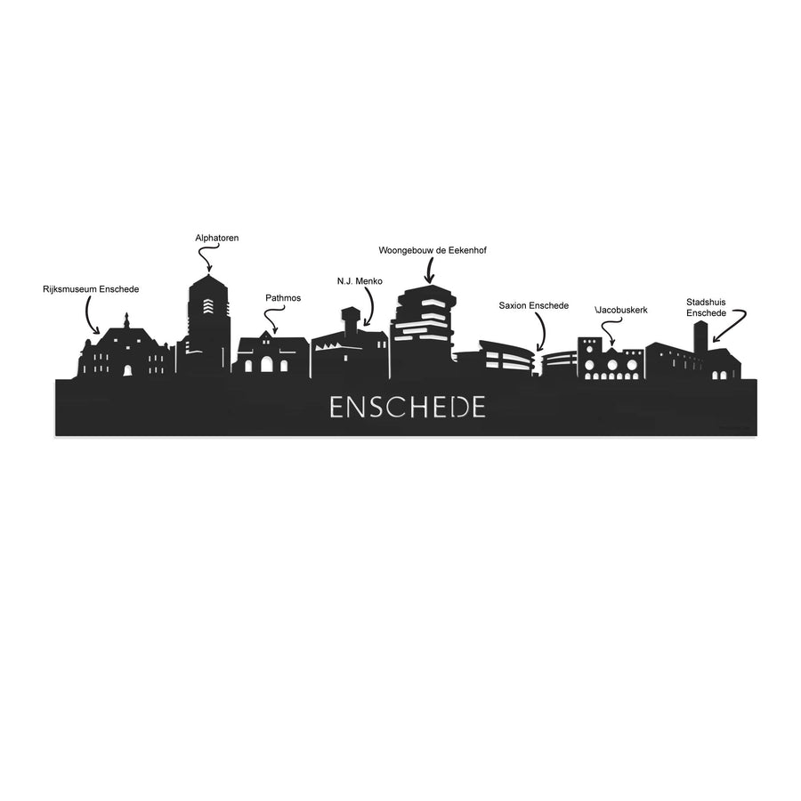 Skyline Klok Rond Enschede Wit glanzend gerecycled kunststof cadeau decoratie relatiegeschenk van WoodWideCities