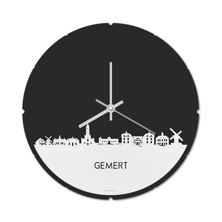 Skyline Klok Rond Gemert Wit glanzend gerecycled kunststof cadeau decoratie relatiegeschenk van WoodWideCities