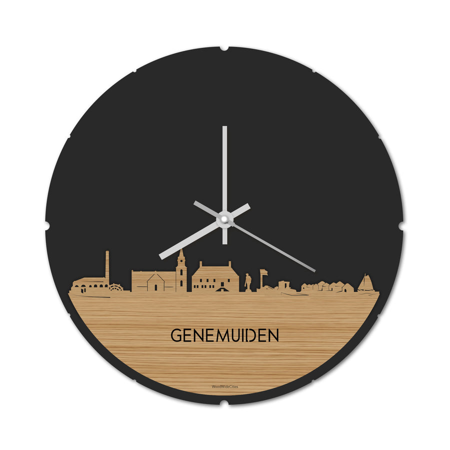 Skyline Klok Rond Genemuiden Bamboe houten cadeau decoratie relatiegeschenk van WoodWideCities