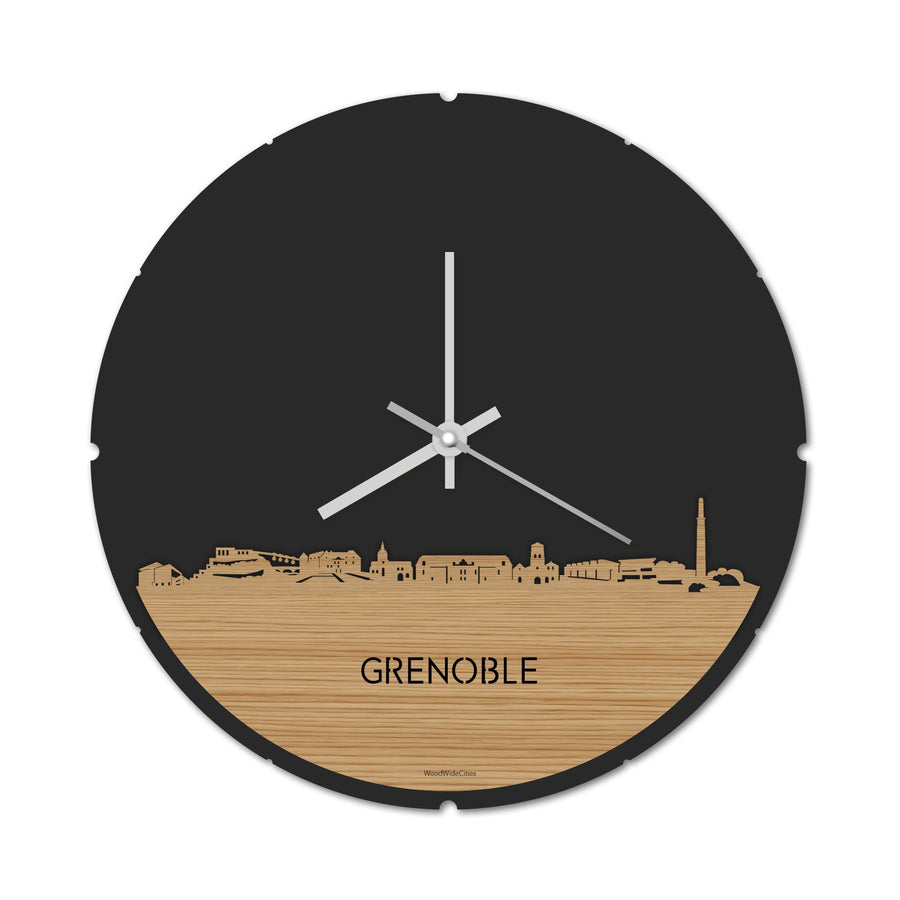 Skyline Klok Rond Grenoble Bamboe houten cadeau decoratie relatiegeschenk van WoodWideCities