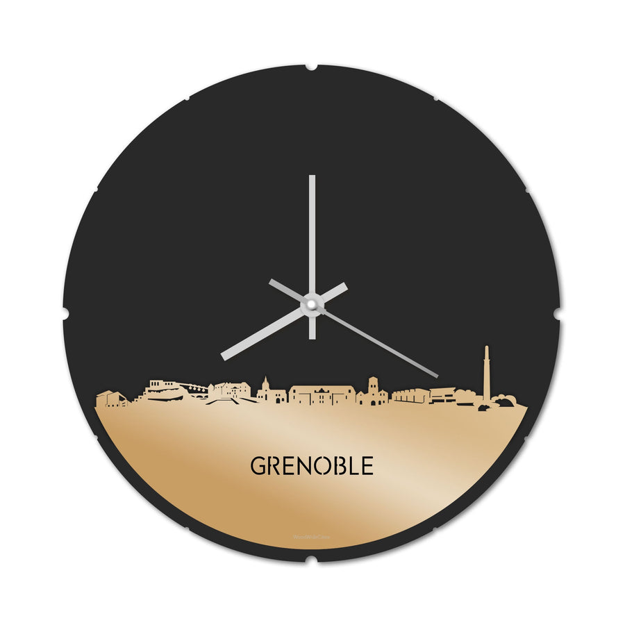 Skyline Klok Rond Grenoble Metallic Goud gerecycled kunststof cadeau decoratie relatiegeschenk van WoodWideCities