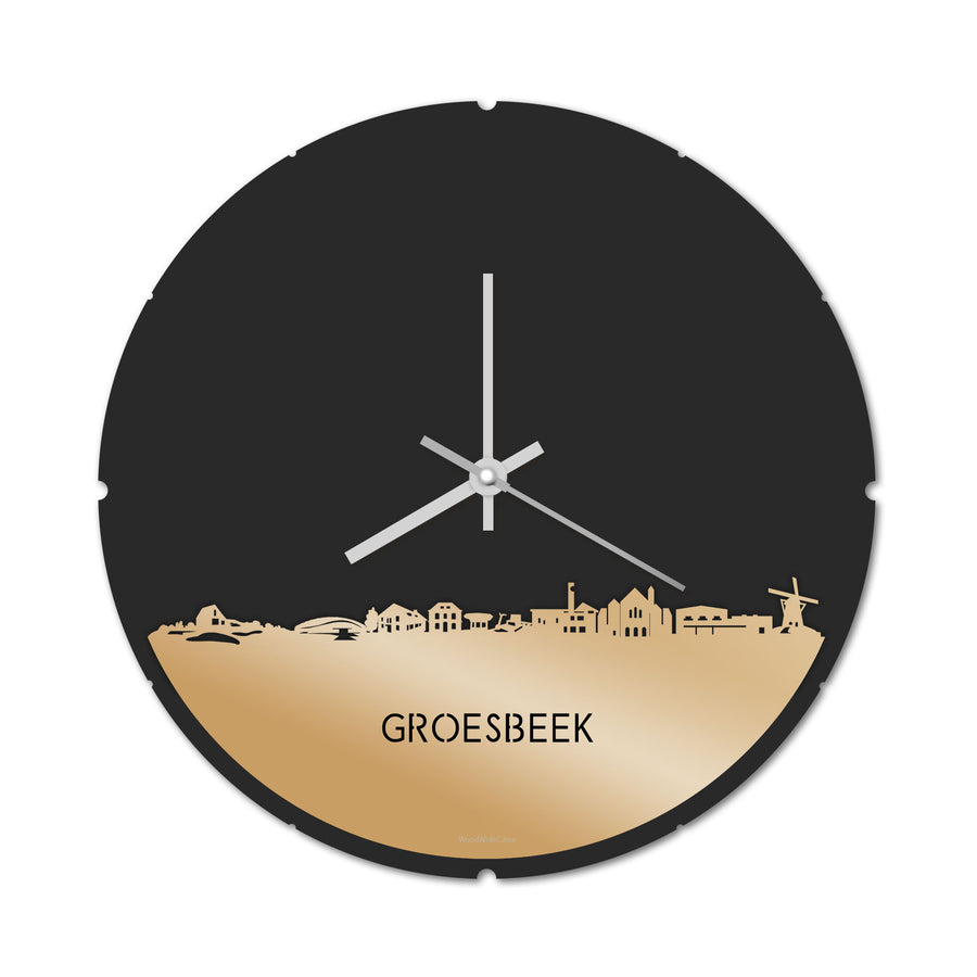 Skyline Klok Rond Groesbeek Metallic Goud gerecycled kunststof cadeau decoratie relatiegeschenk van WoodWideCities