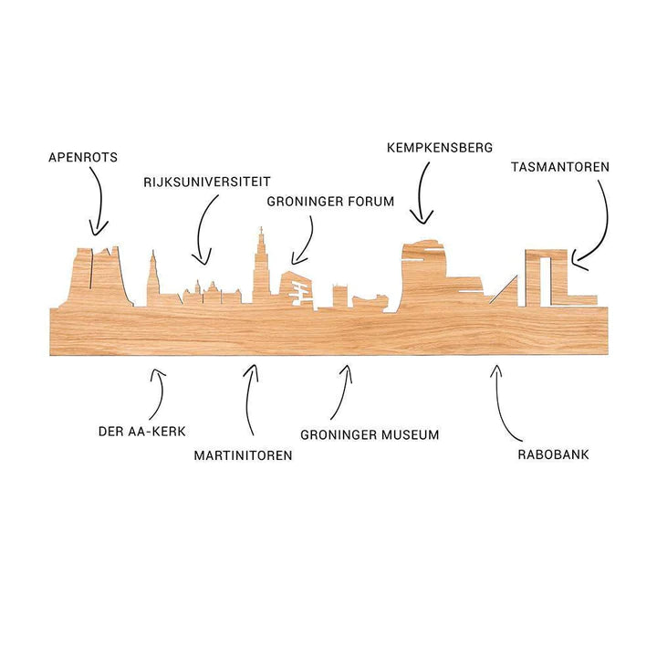 Skyline Klok Rond Groningen Palissander houten cadeau decoratie relatiegeschenk van WoodWideCities