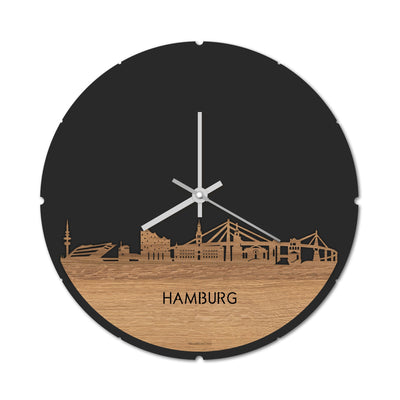 Skyline Clock Round Hamburg Oak