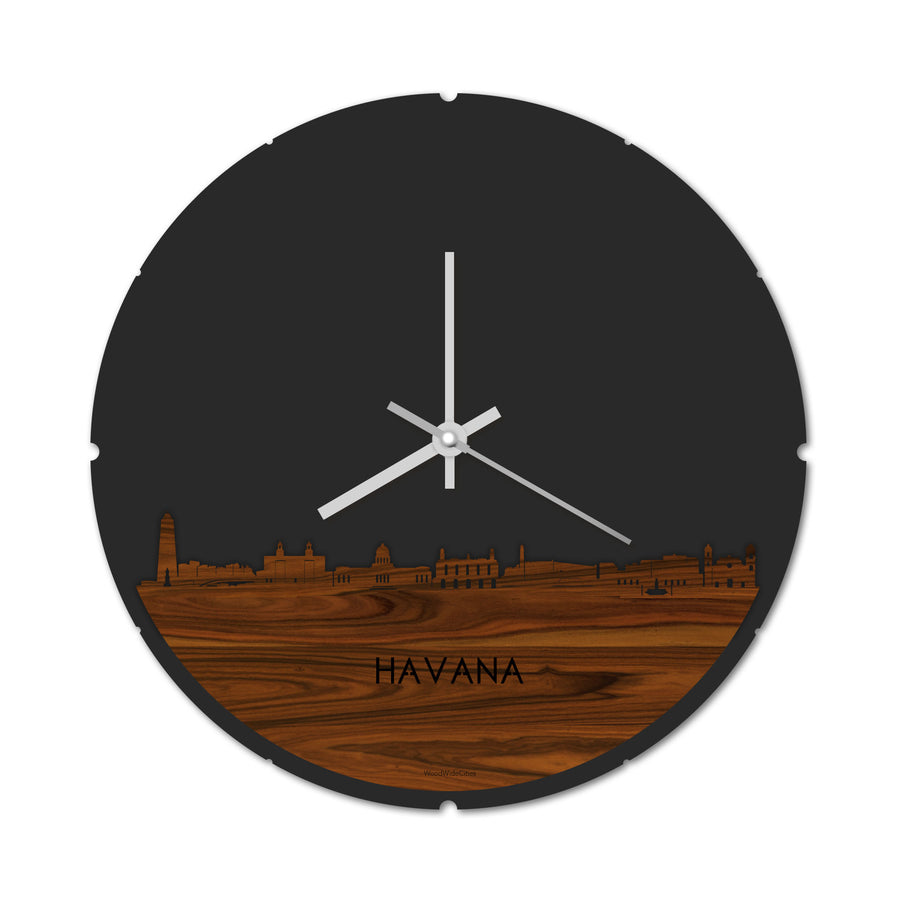 Skyline Klok Rond Havana Palissander houten cadeau decoratie relatiegeschenk van WoodWideCities
