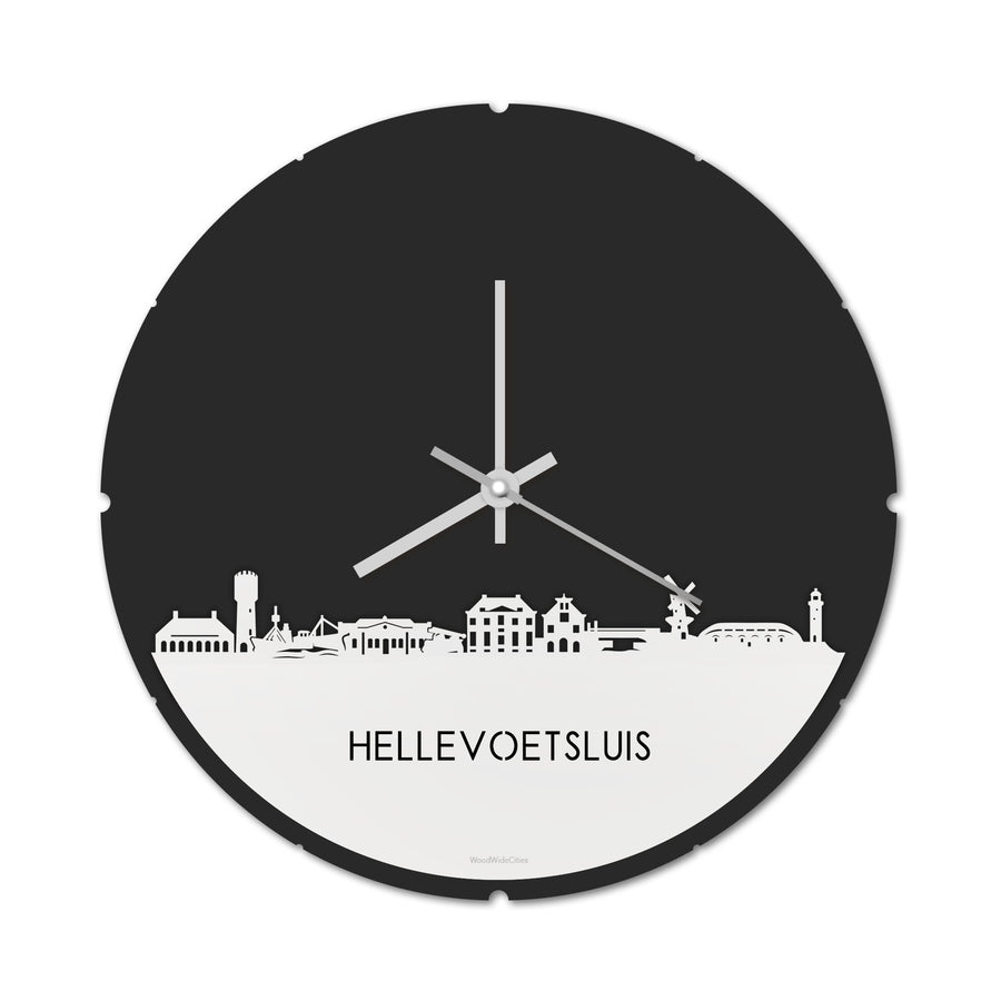 Skyline Klok Rond Hellevoetsluis Wit glanzend gerecycled kunststof cadeau decoratie relatiegeschenk van WoodWideCities