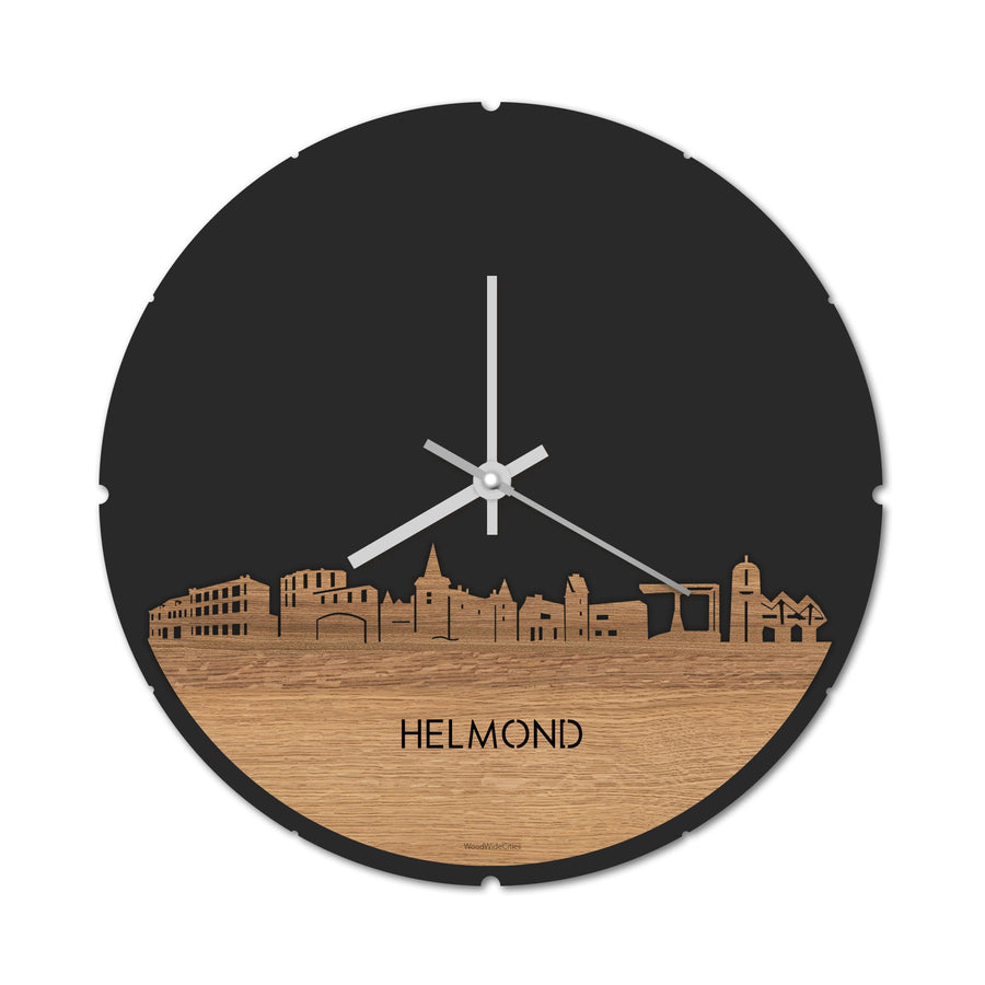 Skyline Klok Rond Helmond Eiken Eiken houten cadeau decoratie relatiegeschenk van WoodWideCities