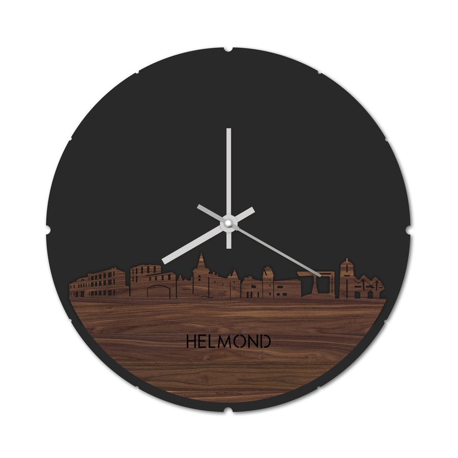 Skyline Klok Rond Helmond Noten Noten houten cadeau decoratie relatiegeschenk van WoodWideCities
