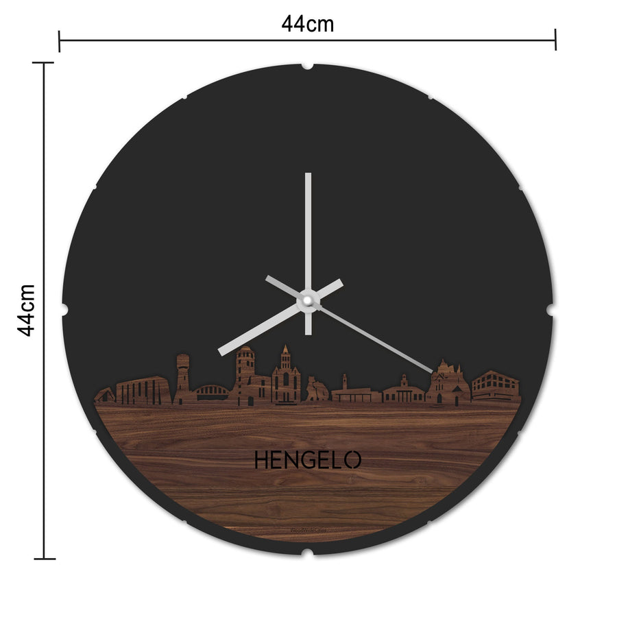 Skyline Klok Rond Hengelo Eiken houten cadeau decoratie relatiegeschenk van WoodWideCities