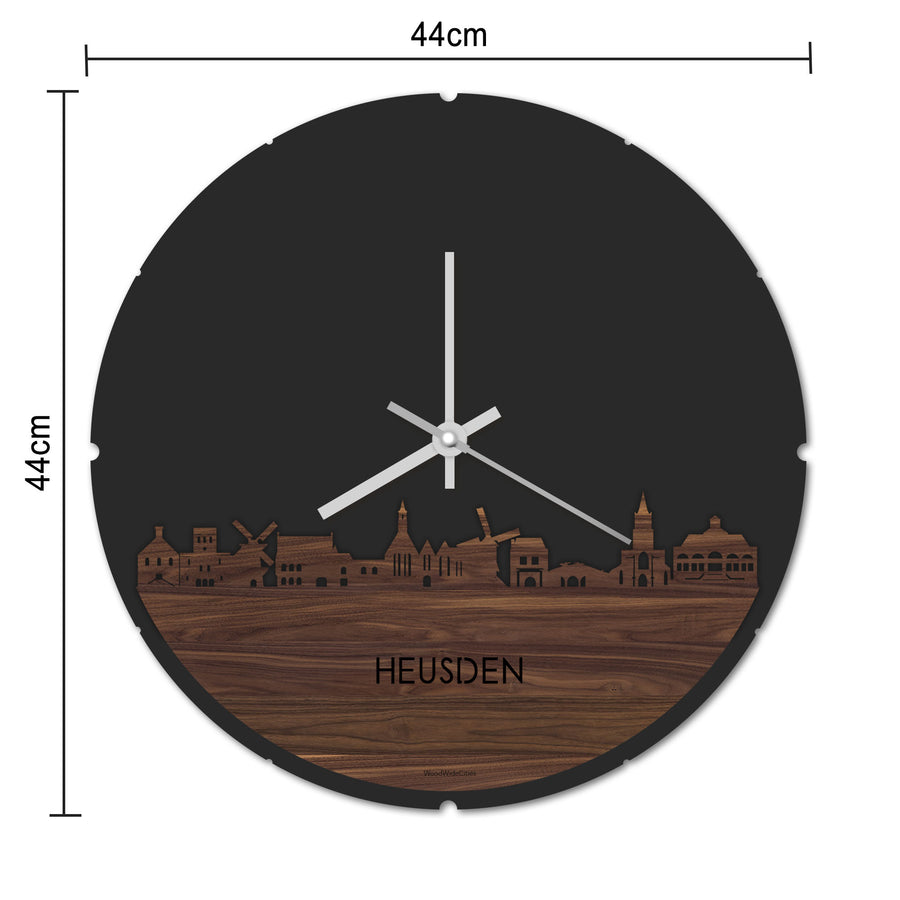 Skyline Klok Rond Heusden Zwart glanzend gerecycled kunststof cadeau decoratie relatiegeschenk van WoodWideCities