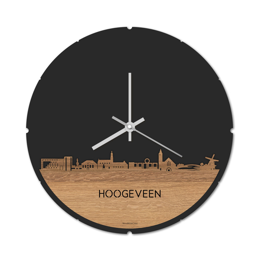 Skyline Klok Hoogeveen Eiken houten cadeau decoratie relatiegeschenk van WoodWideCities