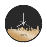 Skyline Klok Rond Houten Goud Metallic