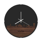 Skyline Klok Rond Houten Noten