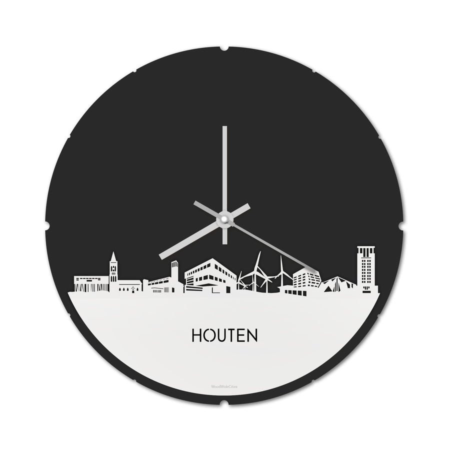 Skyline Klok Rond Houten Wit glanzend gerecycled kunststof cadeau decoratie relatiegeschenk van WoodWideCities